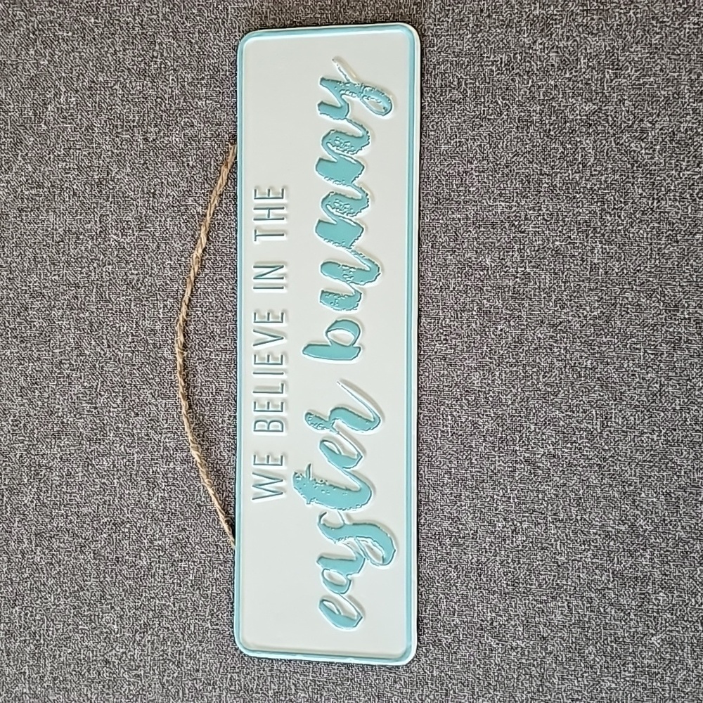 🐰HOLIDAY HOME Metal Wall Hanging 'We believe in the Easter Bunny' Sign - Picture 2 of 3